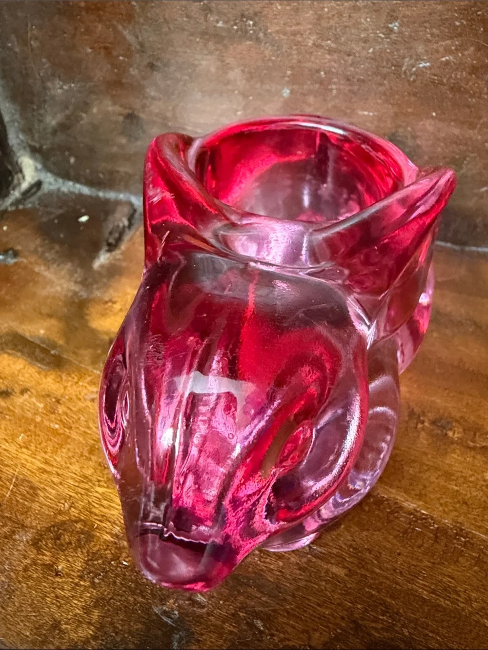 Vintage Indiana  glass Bunny votive/trinket holder red/pink